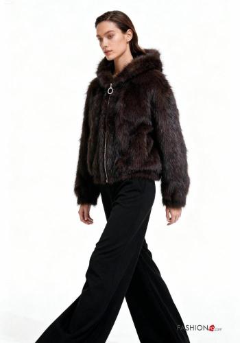 Blusão pelo sintético sem forro com capuz com fecho com bolsos - ph 1