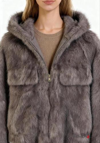 Giacca pelliccia sintetica con zip con cappuccio - ph 2