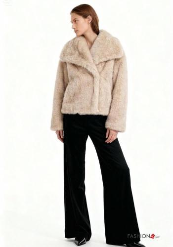 Giacca pelliccia sintetica maniche lunghe con bottoni con fodera - ph 1