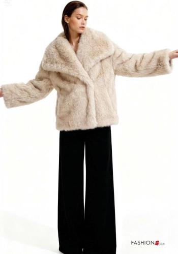 Giacca pelliccia sintetica maniche lunghe con bottoni con fodera - ph 2