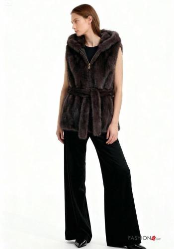 Colete pelo sintético sem forro com capuz com bolsos com cinto - ph 2