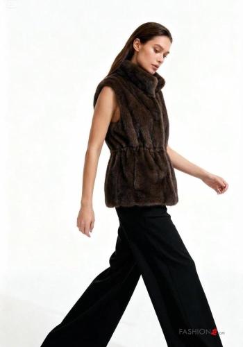 Smanicato pelliccia sintetica senza maniche con fodera con bottoni con tasche - ph 2