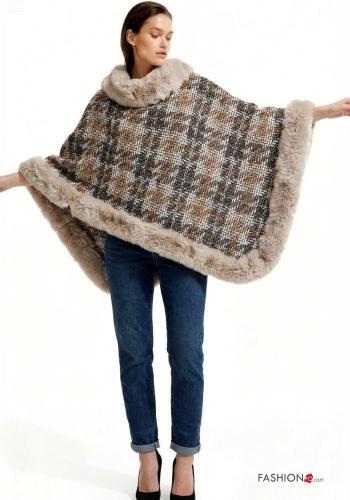 Poncho in Misto Lana pelliccia sintetica Fantasia pied de poule - ph 2