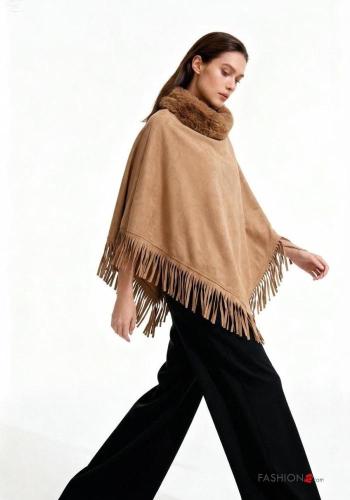 Poncho camoscio pelliccia sintetica con frange - ph 1