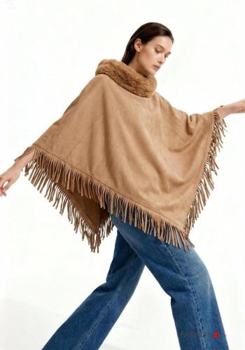 Poncho camoscio pelliccia sintetica con frange - ph 2