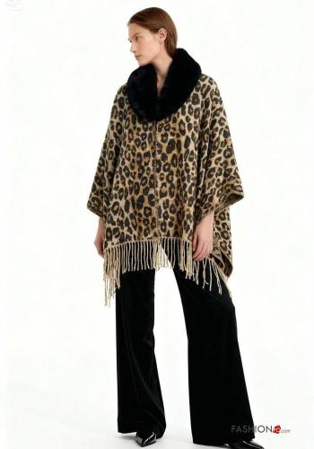 Poncho fourrure synthétique Imprimé animalier à franges - ph 1