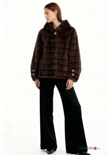 Giacca pelliccia sintetica con fodera con cappuccio con bottoni con tasche - ph 1