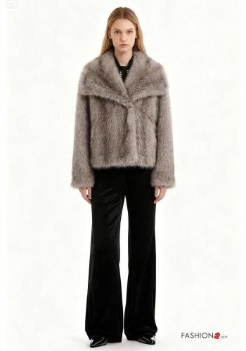 Giacca pelliccia sintetica maniche lunghe con fodera con bottoni con tasche - ph 1