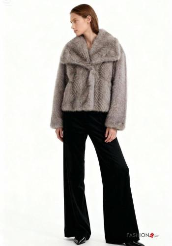 Giacca pelliccia sintetica maniche lunghe con fodera con bottoni con tasche - ph 2