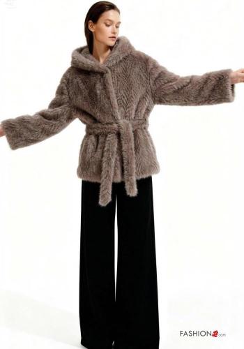 Giacca pelliccia sintetica con fodera con tasche con cintura con bottoni - ph 1