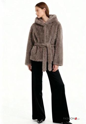 Giacca pelliccia sintetica con fodera con tasche con cintura con bottoni - ph 2