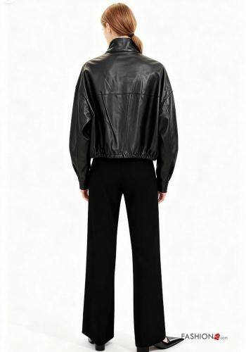 Blouson Style Motard faux cuir à collet à boutons avec doublure - ph 2