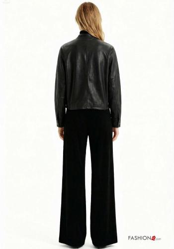 Veste manches longues faux cuir col rond à boutons avec coulisse - ph 2