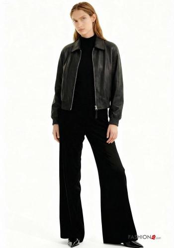 faux leather with collar Biker Jacket with zip with elastic - ph 1