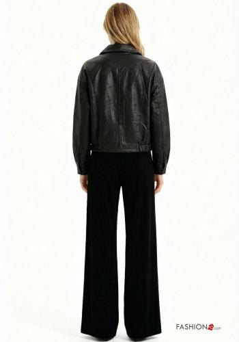 faux leather with collar Biker Jacket with zip with elastic - ph 2