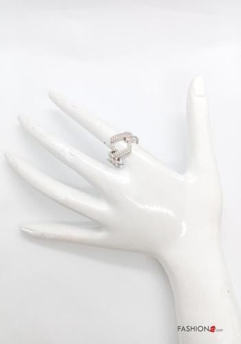 Anello regolabile Fantasia geometrica con strass - ph 2