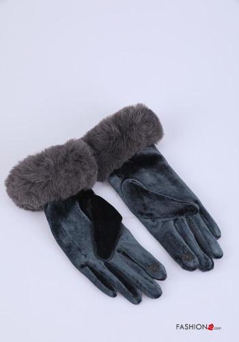 Luvas de veludo pelo sintético com pérolas com strass - ph 2
