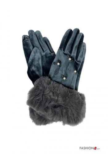 Luvas de veludo pelo sintético com pérolas com strass - ph 3