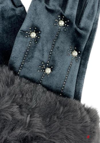 Luvas de veludo pelo sintético com pérolas com strass - ph 4