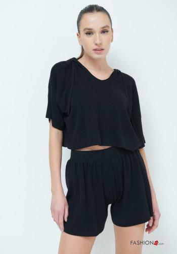 Maglione maniche corte scollo a V con cappuccio - ph 3