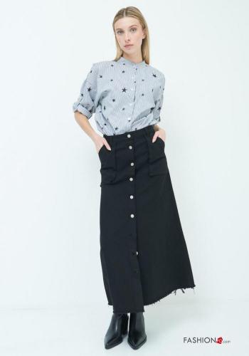 Gonna in Cotone denim Longuette con bottoni - ph 3