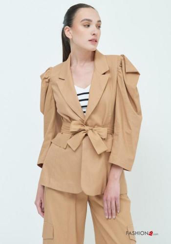 Blazer in Lino maniche a palloncino con cintura in stoffa - ph 2