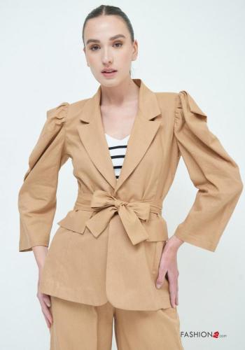 Blazer in Lino maniche a palloncino con cintura in stoffa - ph 3