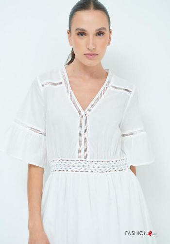 Abito in Cotone al ginocchio pizzo maniche corte con balze scollo a V - ph 2