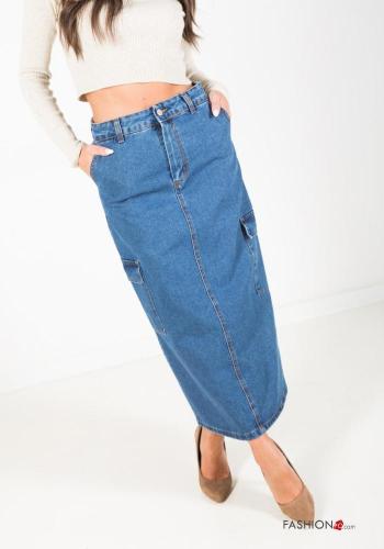 Jupe en Coton en denim Longuette avec poches avec fonte - ph 2