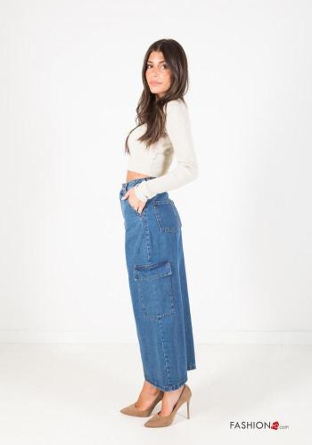 Jupe en Coton en denim Longuette avec poches avec fonte - ph 3