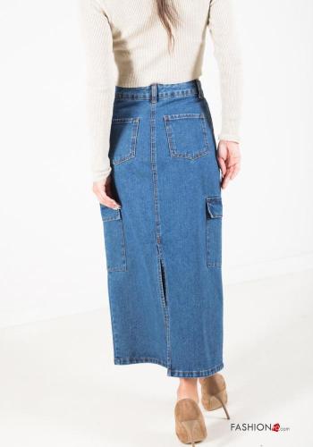 Jupe en Coton en denim Longuette avec poches avec fonte - ph 4