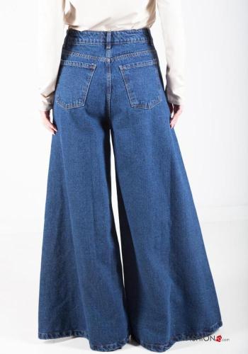 Calças de ganga em Algodão cintura subida wide leg com bolsos - ph 3