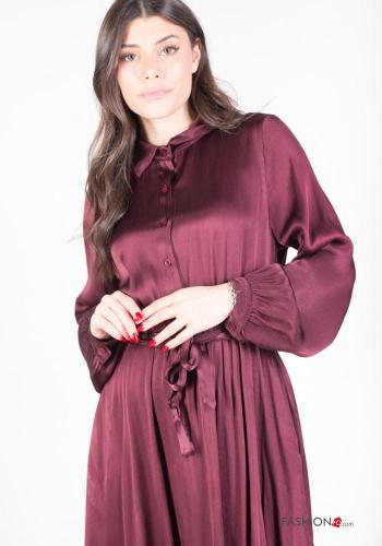 long sleeve knee-length satin Dress with sash - ph 2