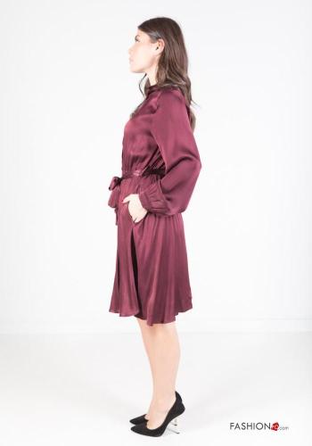 long sleeve knee-length satin Dress with sash - ph 3