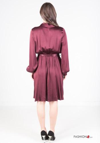 long sleeve knee-length satin Dress with sash - ph 4