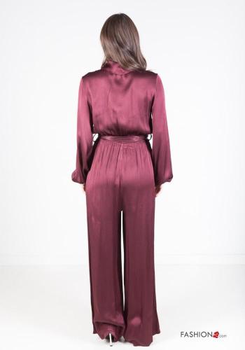 satin Jumpsuit with buttons with sash with pockets - ph 4
