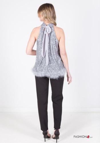 Top senza maniche con paillettes con piume - ph 2
