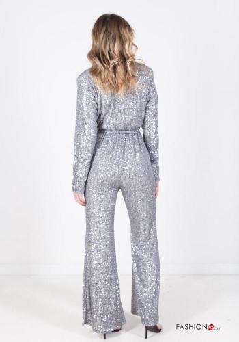 flared Jumpsuit with sequins with sash with v-neck - ph 3