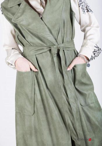 faux leather long Gilet with belt with pockets - ph 2