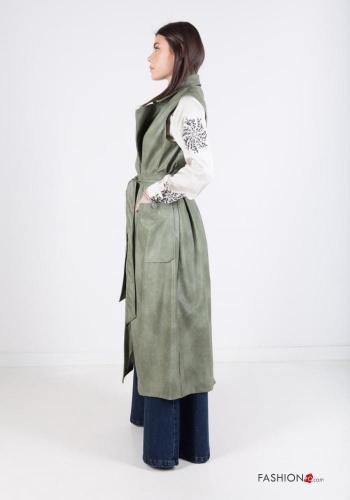 faux leather long Gilet with belt with pockets - ph 3