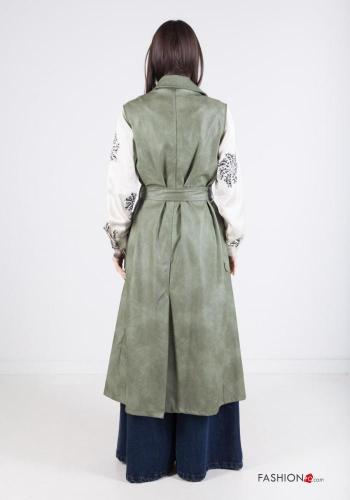 faux leather long Gilet with belt with pockets - ph 4