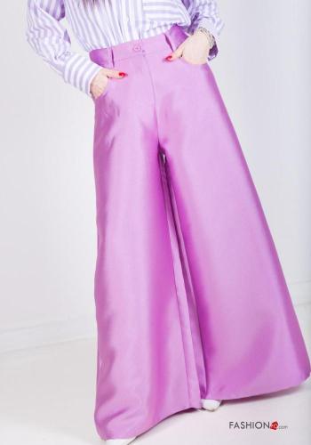 Pantalone raso wide leg con tasche con elastico - ph 2