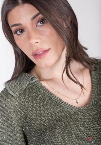 Lurex mit kragen extra lange ärmel Strickpullover aus Baumwolle mit V-Ausschnitt - ph 3
