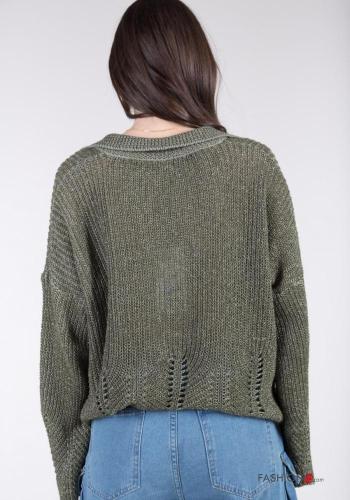 Lurex mit kragen extra lange ärmel Strickpullover aus Baumwolle mit V-Ausschnitt - ph 5