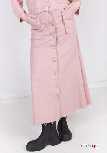Longuette raw hem finish Cotton Skirt with buttons with pockets - ph 2
