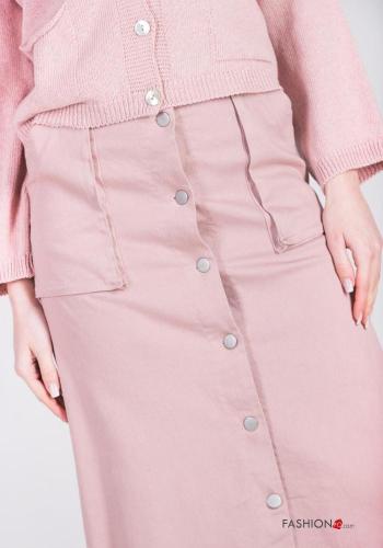 Longuette raw hem finish Cotton Skirt with buttons with pockets - ph 3