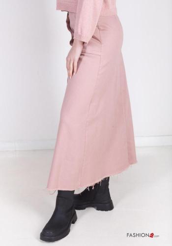 Longuette raw hem finish Cotton Skirt with buttons with pockets - ph 4