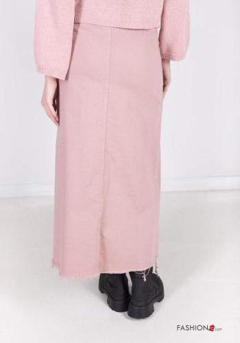 Longuette raw hem finish Cotton Skirt with buttons with pockets - ph 5