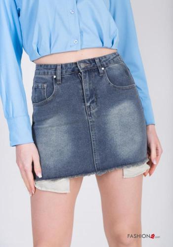 Minigonna in Cotone denim taglio vivo con tasche - ph 3