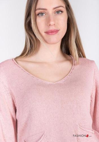 Maglione in Cotone corto con tasche scollo a V - ph 2